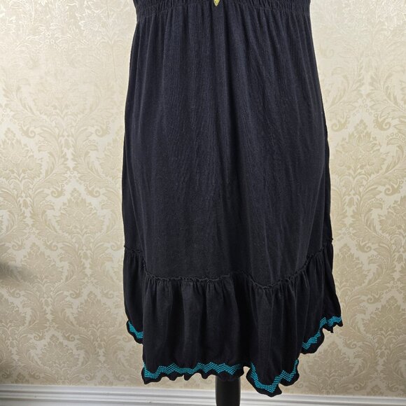 Johnny Was Size Medium Black Double Vneck Floral Embroidered Dress Sleeveless - Picture 7 of 16